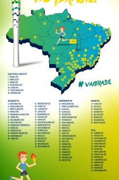 Mapa com a rota da tocha Olímpica pelo Brasil