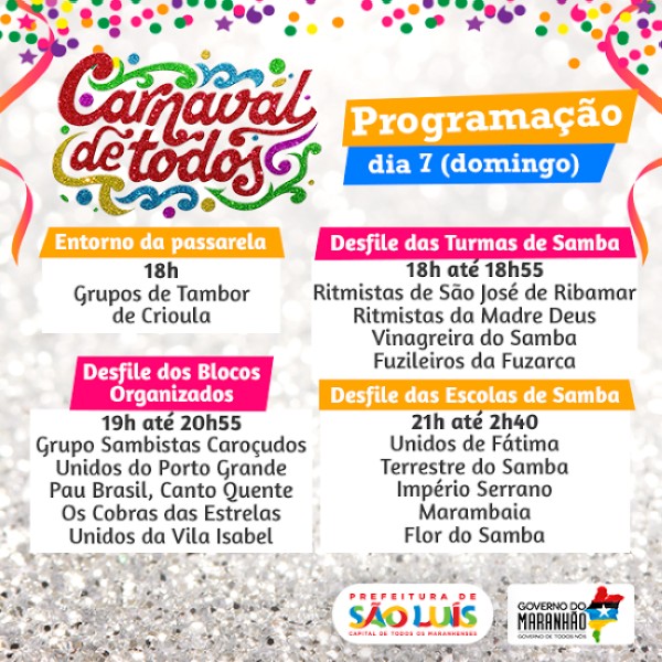Confira a programação da Passarela do Samba para este domingo