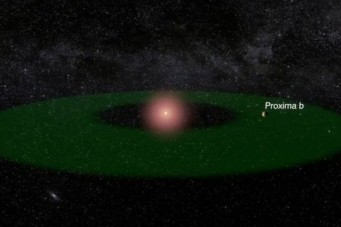 Proxima b está a uma distância de sua estrela que torna possível a existência de água líquida (ESO)