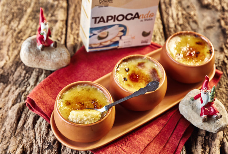 Crème brûlée cremoso de tapioca para o Natal