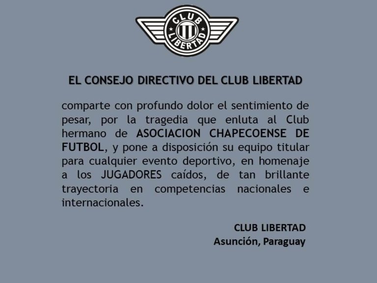 Club Libertad, do Paraguai, disponibiliza elenco para Chapecoense