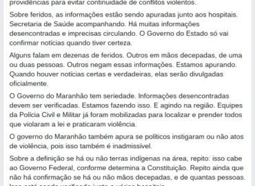 Governo lança nota sobre suposto ataque a índios