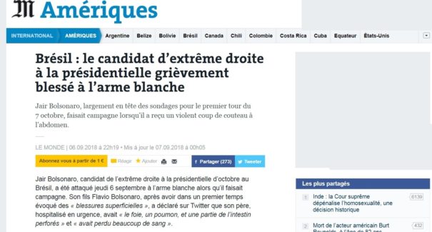 Imprensa internacional repercute ataque contra Jair Bolsonaro