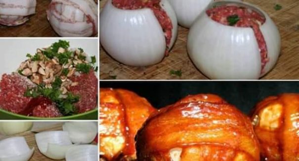 Uma deliciosa receita de cebolas recheadas com carne moída e bacon