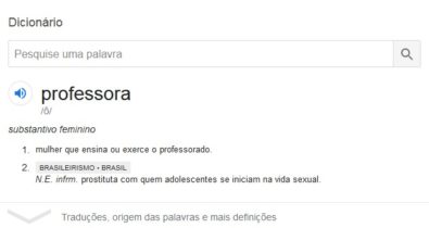 Pesquisa do Google define a palavra professora como “prostituta”