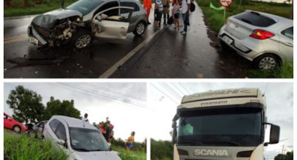 Motorista fica ferido após acidente entre três veículos que se chocaram na BR-222