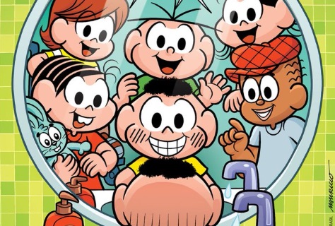 Ilustração mostra Cascão lavando as mãos para se prevenir do coronavírus