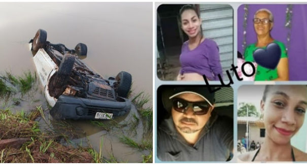 Mulher grávida e mais quatro pessoas morrem após carro cair em açude