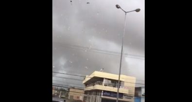 ‘Tesoura de vento’ quebra vidraças, derruba placas e deixa mais estragos em tarde de chuva na capital maranhense