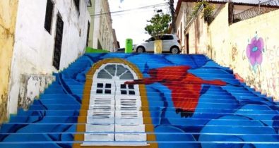 Escadaria do Beco do Silva ganha novo grafite de artista paraense