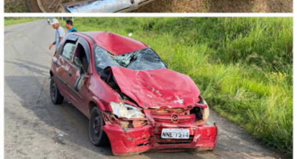 Acidente na BR-222 deixa um motociclista ferido e carro parcialmente destruído