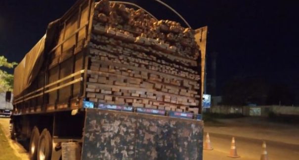 Carga irregular de madeira nativa serrada é apreendida na BR-135