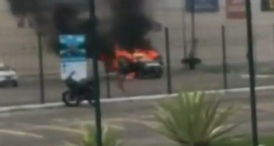 Princípio de incêndio é registrado no estacionamento de shopping na Estrada de Ribamar