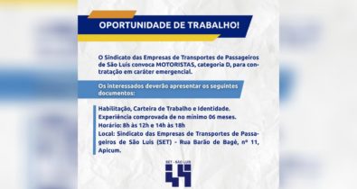SET anuncia contratação emergencial de motoristas  categoria D em São Luís