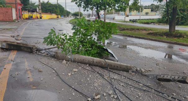 Condutor perde o controle de carro e derruba poste na Avenida dos Africanos
