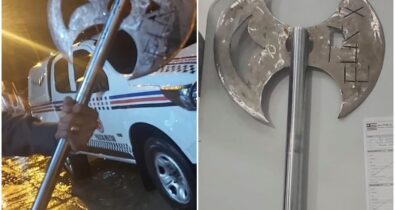 Polícia apreende machado “viking” durante ação em ônibus da capital