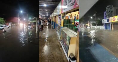 Lojas e estabelecimentos de Santa Inês ficam alagados devido à forte chuva