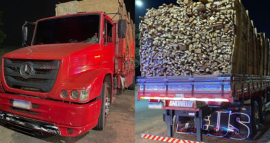 PRF apreende em Açailândia  caminhão vindo do Pará com carga de madeira ilegal