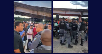 Policial empurra e derruba manifestantes em protesto no elevado na Cohama, em São Luís