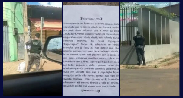 Polícia Civil investiga cartazes atribuídos ao Comando Vermelho em Coroatá
