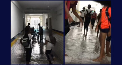 Parte de forro cede e escola municipal fica alagada após chuva forte em São Luís