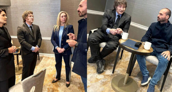 Eduardo e Michelle Bolsonaro se encontram com Milei antes da posse de Trump