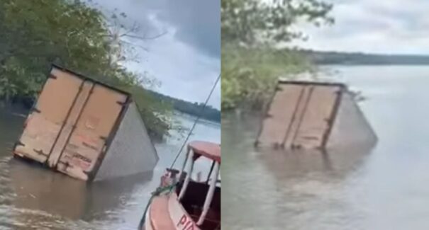 Caminhão desgovernado afunda no Rio Tocantins durante tentativa de travessia em balsa