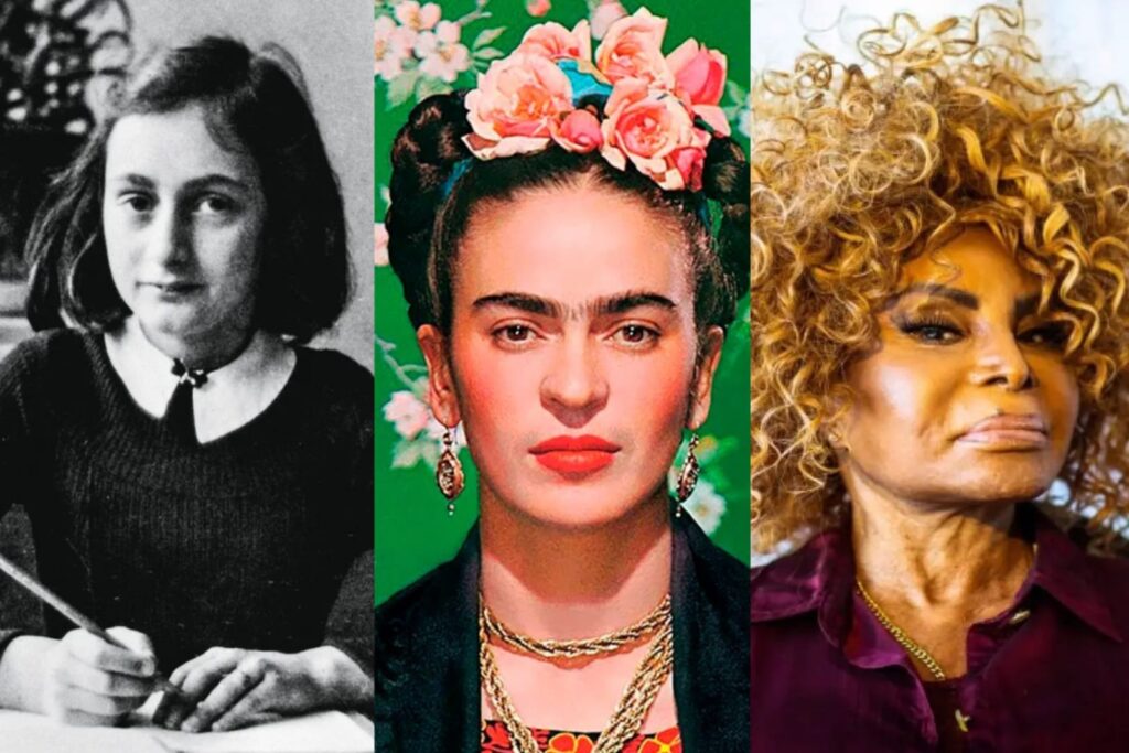 Anne Frank, Frida Kahlo e Elza Soares.(Foto: Reprodução)