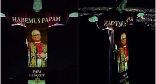 Cristo Redentor celebra papa Leão XIV em projeção na madrugada
