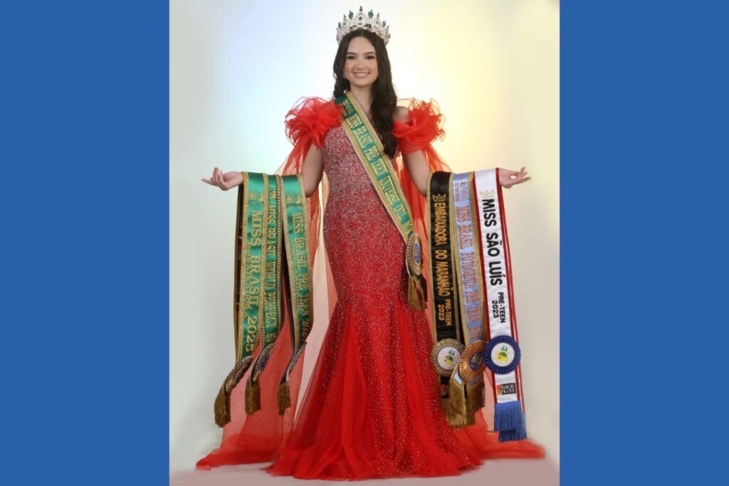 Marina Rocha já carrega no currículo títulos que muita gente sonha: Miss Brasil Pré-Teen 2025, Miss Embaixadora do Brasil 2025, Miss Brasil World Perfect 2025 e Miss São Luís 2023 (Foto: Divulgação)
