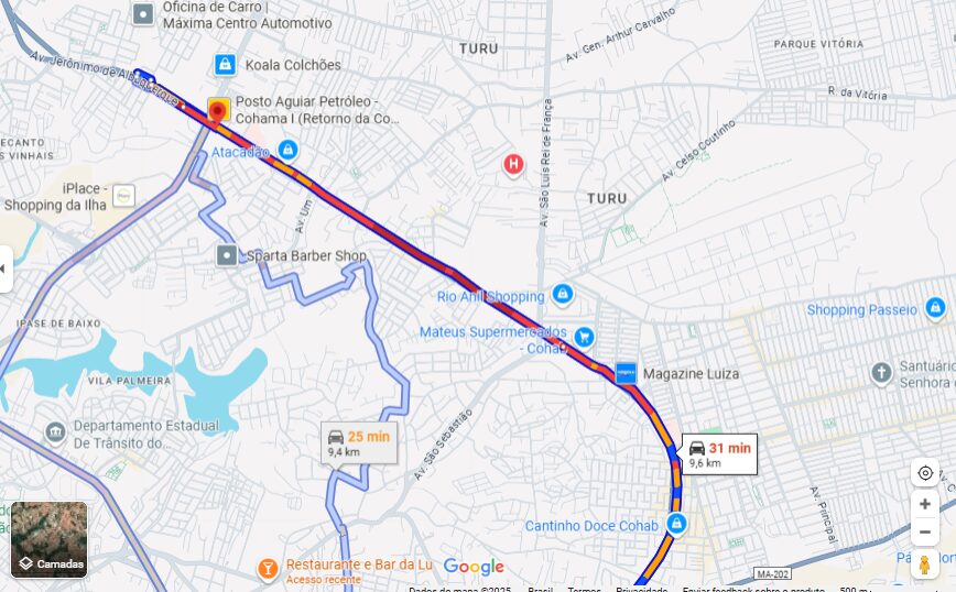 Trecho segue lento (Foto: Google Maps)