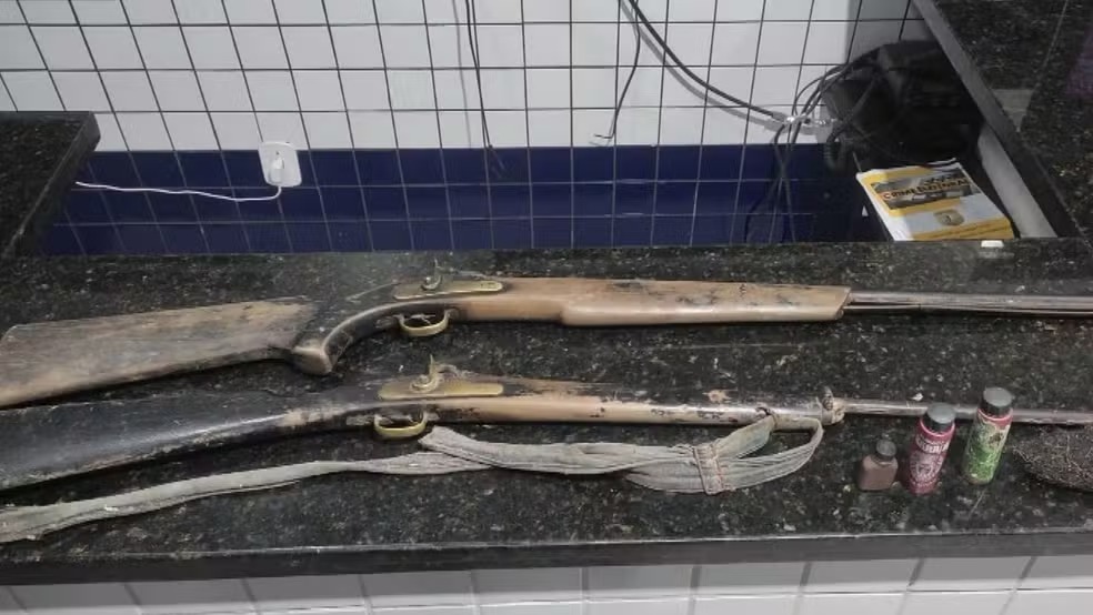 Durante a ação, foram apreendidas duas espingardas e munições, que foram encaminhadas à Delegacia de Polícia Civil de Viana (Foto: Reprodução)