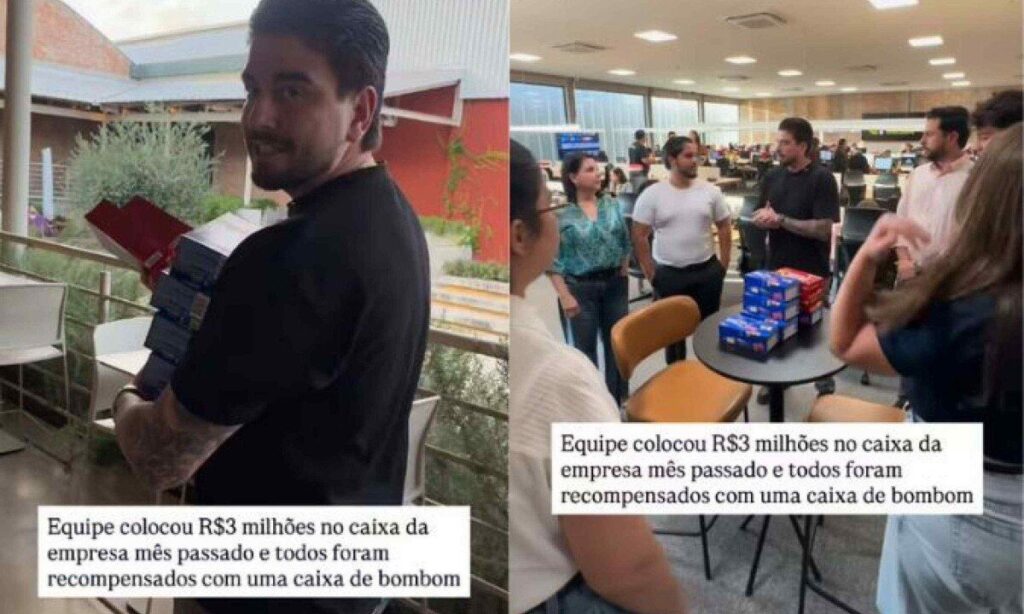 Empresa bate meta e chefe dá caixa de bombom com 