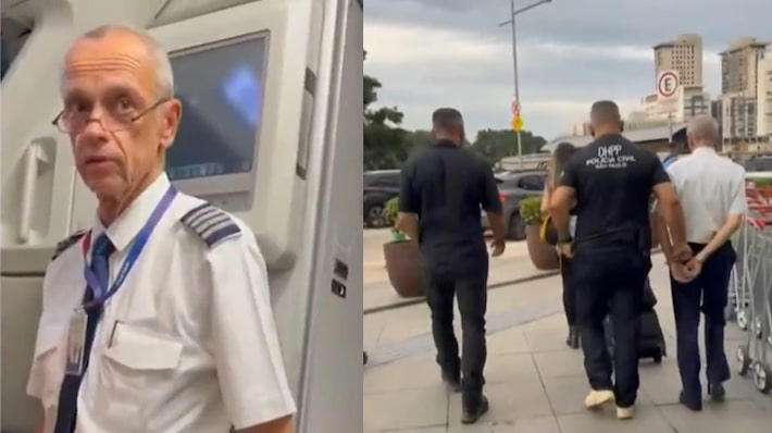 Piloto é preso dentro de avião no aeroporto de Congonhas suspeito de manter rede de abuso sexual infantil. (Foto: Reprodução/TV Globo)