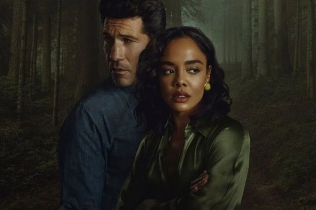“Dele e Dela” acompanha um casal que tenta solucionar um assassinato enquanto lida com uma relação mal resolvida (Imagem: Reprodução digital | Netflix)
