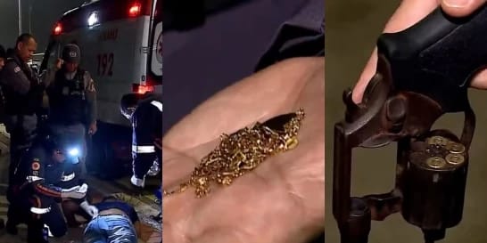 Com o detido, os policiais apreenderam um revólver calibre .38 com quatro munições e dois colares de ouro (Foto: Reprodução)