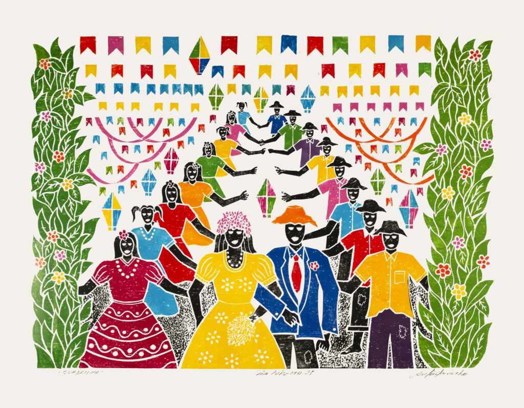 Quadrilha, xilogravura de Airton Marinho, em exposição na Sala Sesc. (Divulgação)