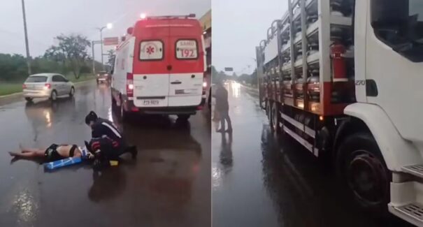 Mulher é atropelada na Avenida dos Franceses em São Luís; motorista foge e caminhoneiro protege vítima