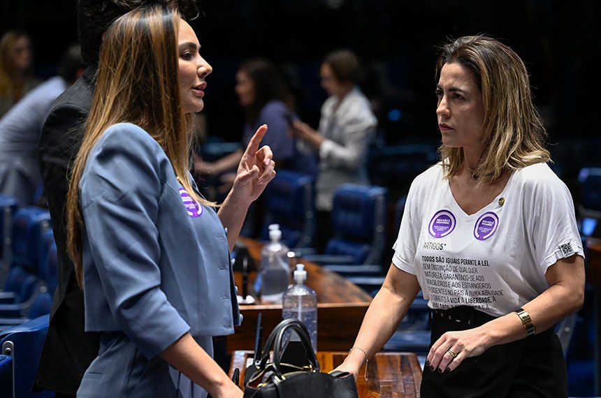 Ana Paula Lobato, autora, e Soraya Thronicke, relatora, na discussão do projeto (Foto: Carlos Moura/Agência Senado)