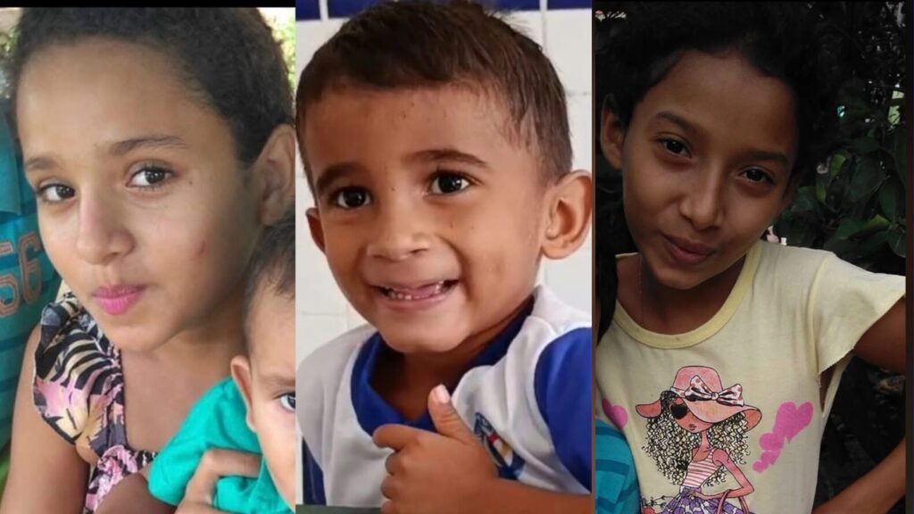  Da esquerda para direita: Steffany Gabrielle, de 14, José Arthur, de 4, e Samira Santos, de 13.