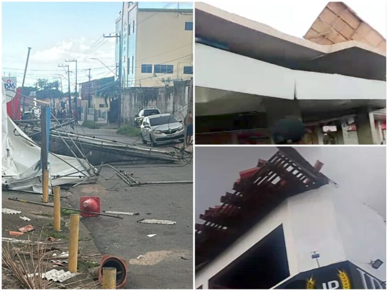 Temporal em São Luís: Ventania arranca telhado de shopping e derruba poste no São Cristóvão
