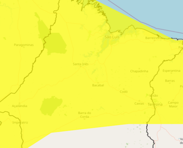 Inmet emite alerta amarelo de perigo potencial para chuvas intensas no Maranhão. (Reprodução/Inmet)