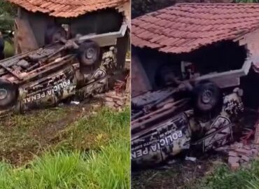 Viatura da Polícia Penal capota e atinge casa na MA-106, em Bequimão