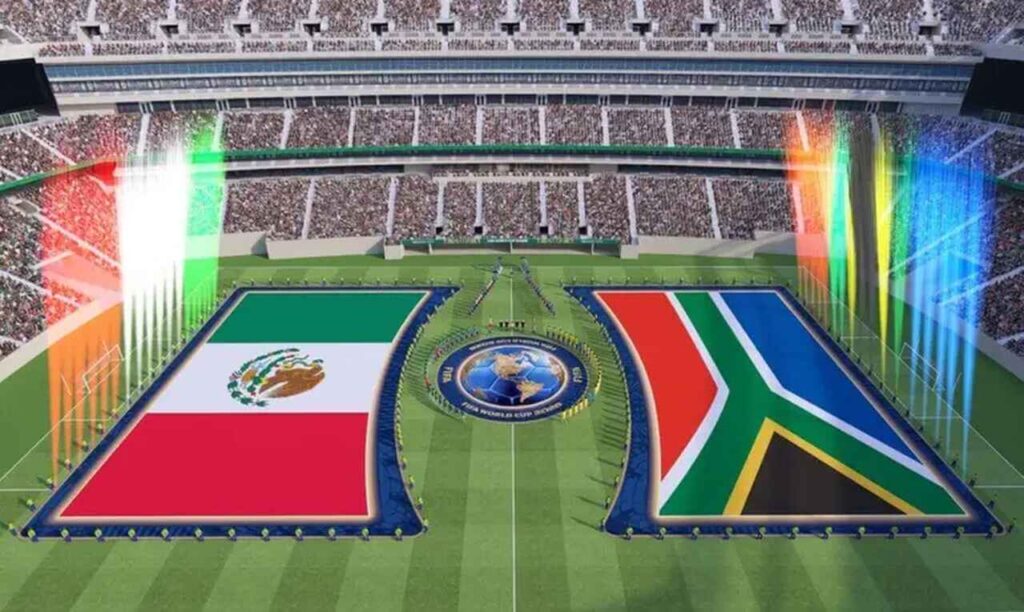Simulação de como será a nova cerimônia pré-jogo para a partida de abertura do torneio entre México e África do Sul (Foto: Divulgação/Fifa)
